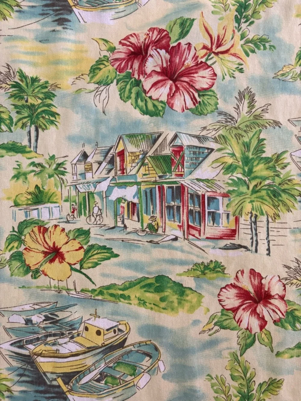 Waverly Tropical Shower Curtain 70x70 Boats Hibiscus Coastal